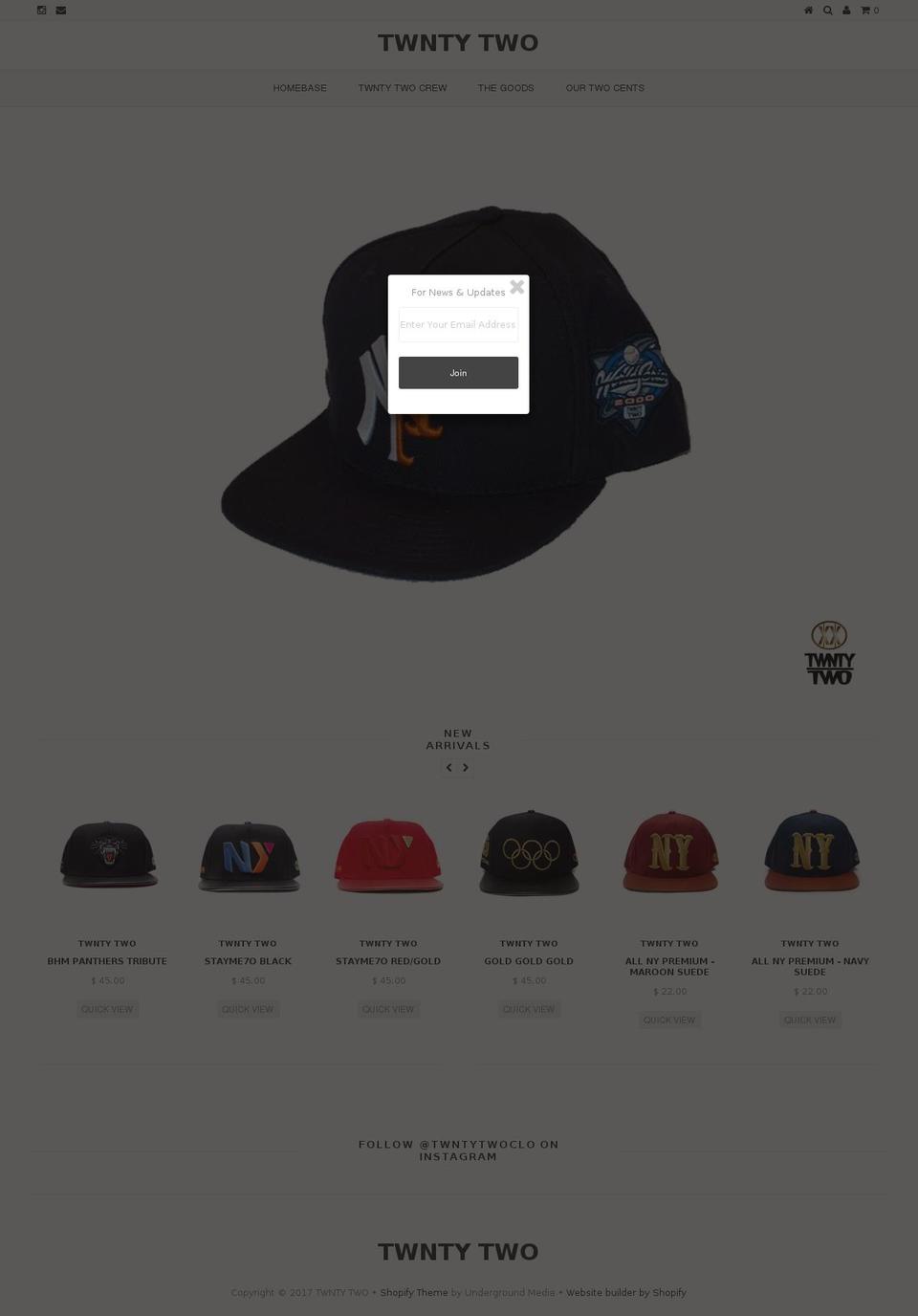 twnty-two.com shopify website screenshot