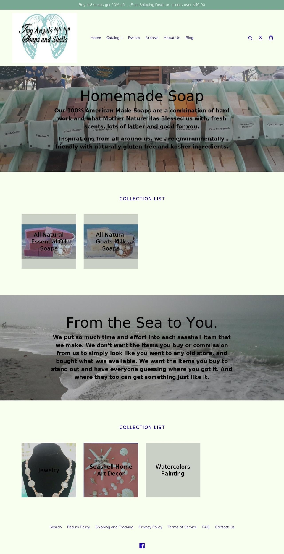 twoangelssoapsandshells.com — Shopify storefront screenshot