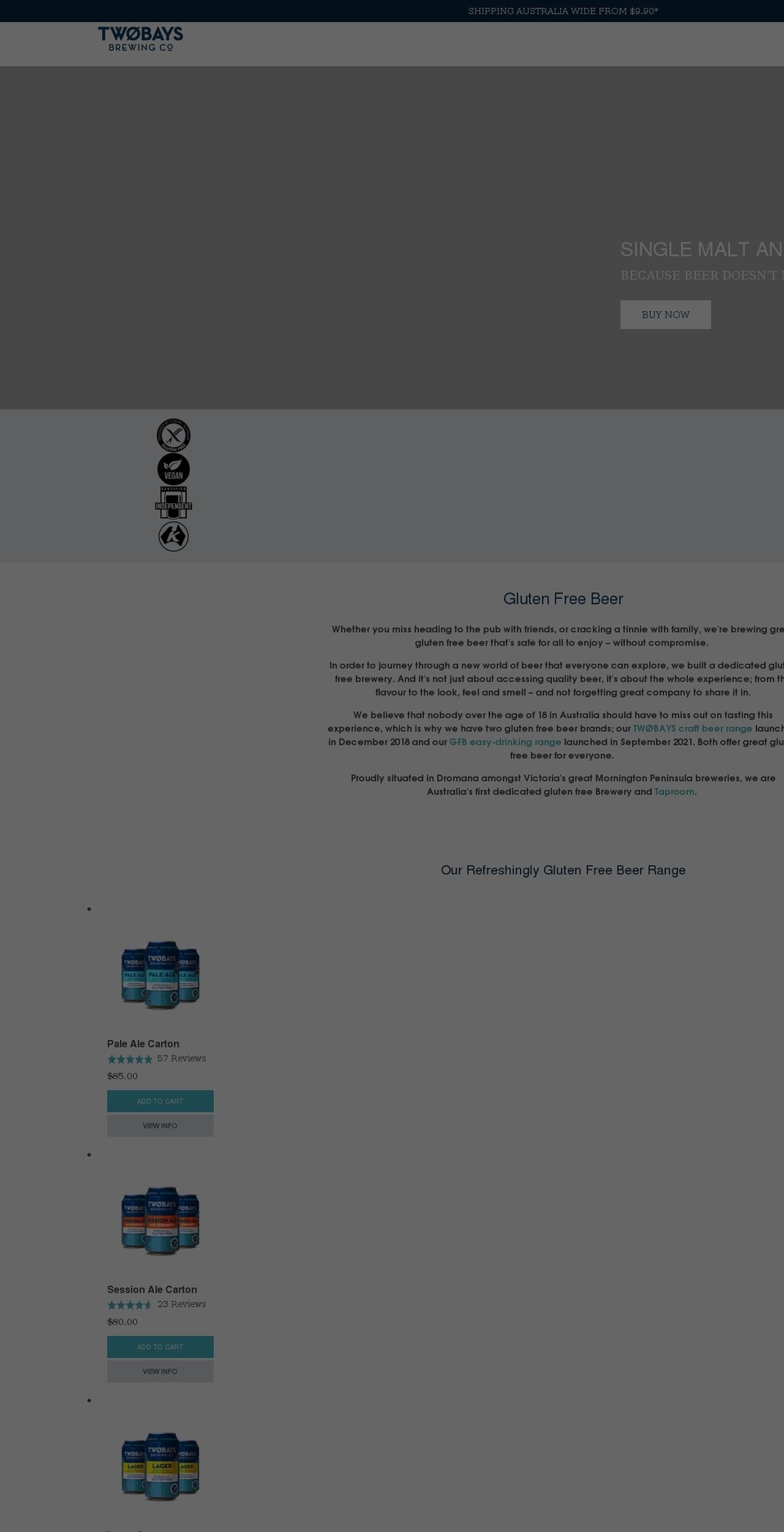 twobaysbrewing.com — Shopify storefront screenshot