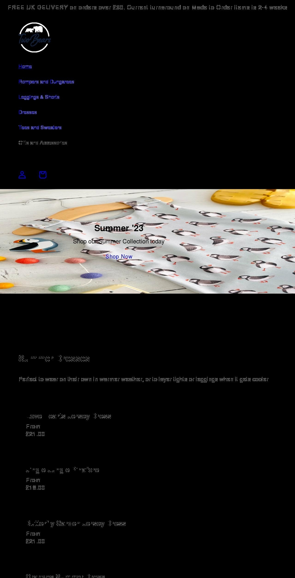 twobearsboutique.co.uk shopify website screenshot