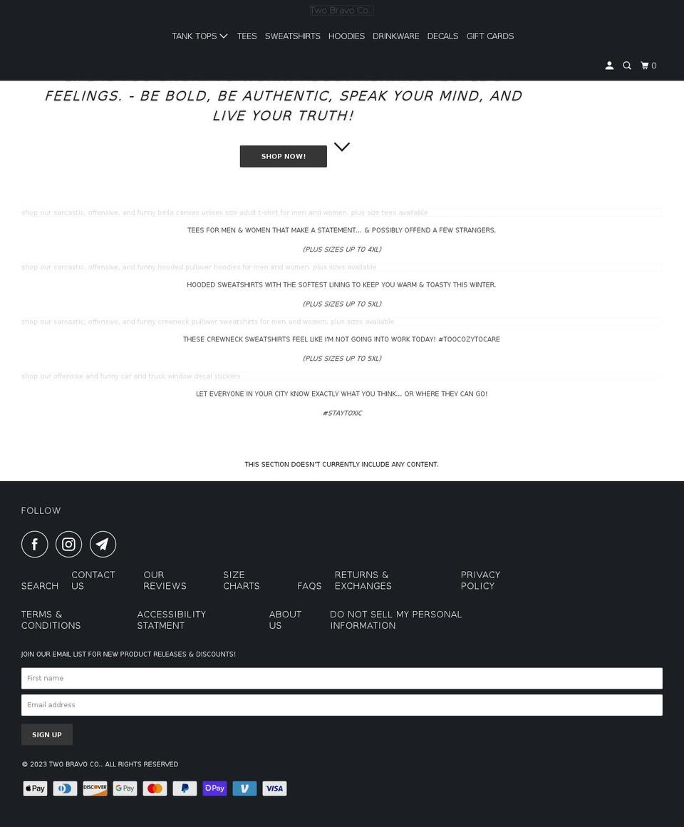 twobravoco.com shopify website screenshot