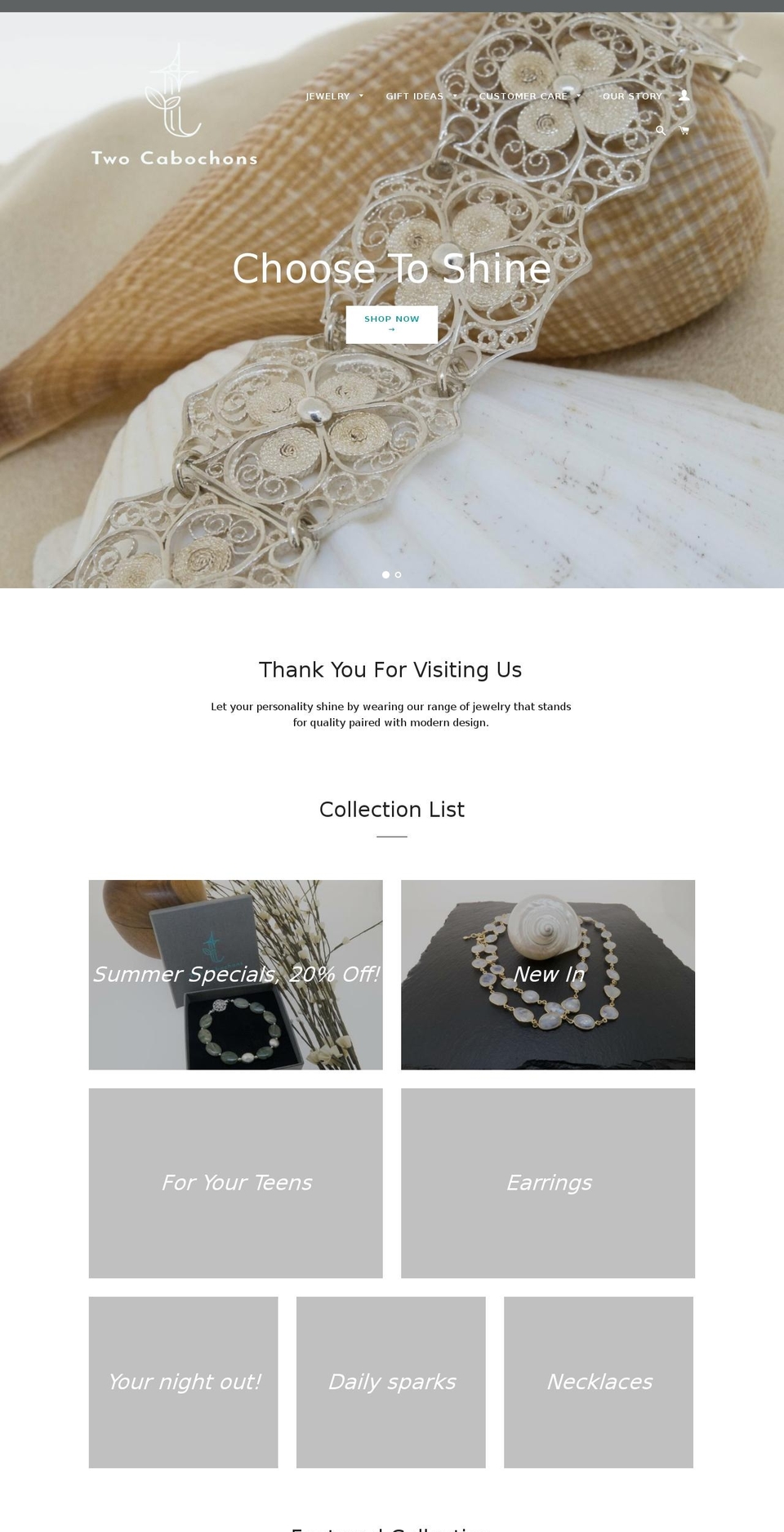 twocabochons.com — Shopify storefront screenshot