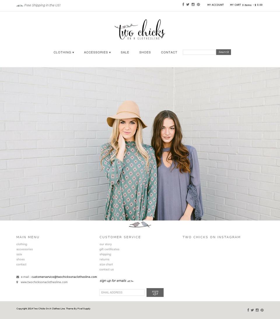 twochicksonaclothesline.com shopify website screenshot