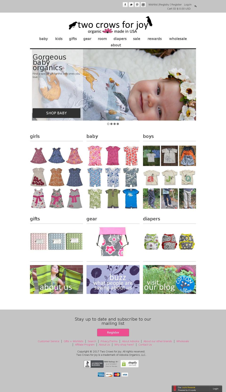 twocrowsforjoy.com shopify website screenshot