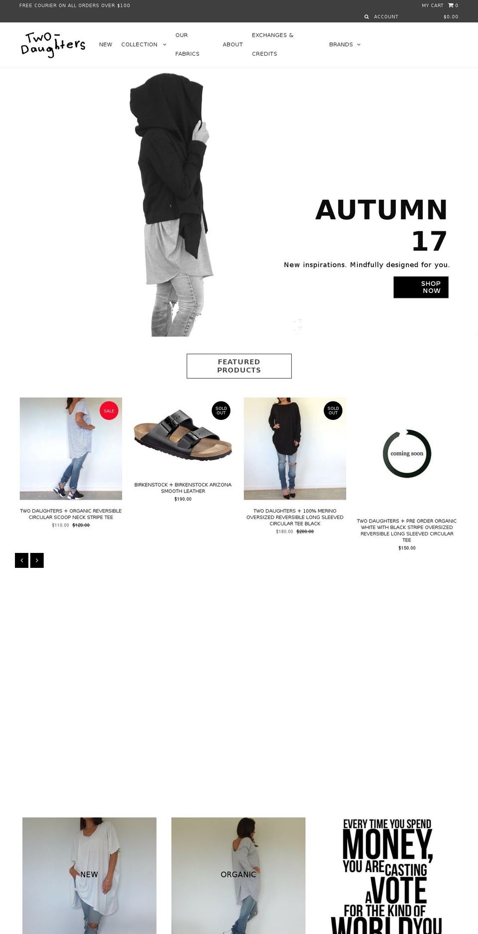 twodaughters.co.nz shopify website screenshot