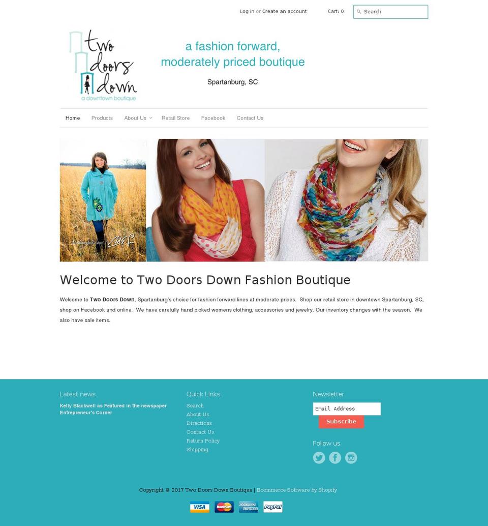 twodoorsdownboutique.com shopify website screenshot