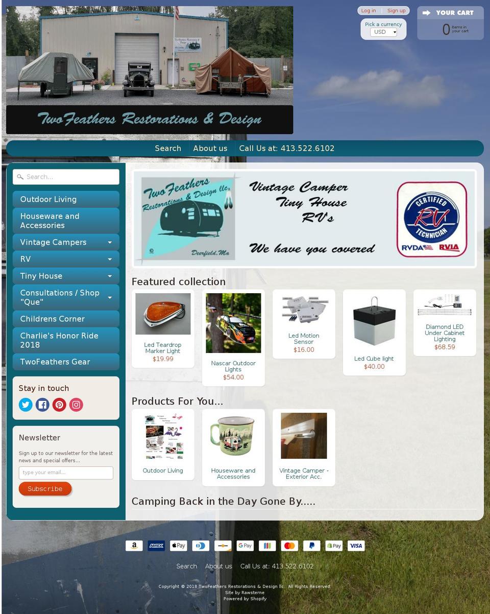 twofeathersstore.com shopify website screenshot