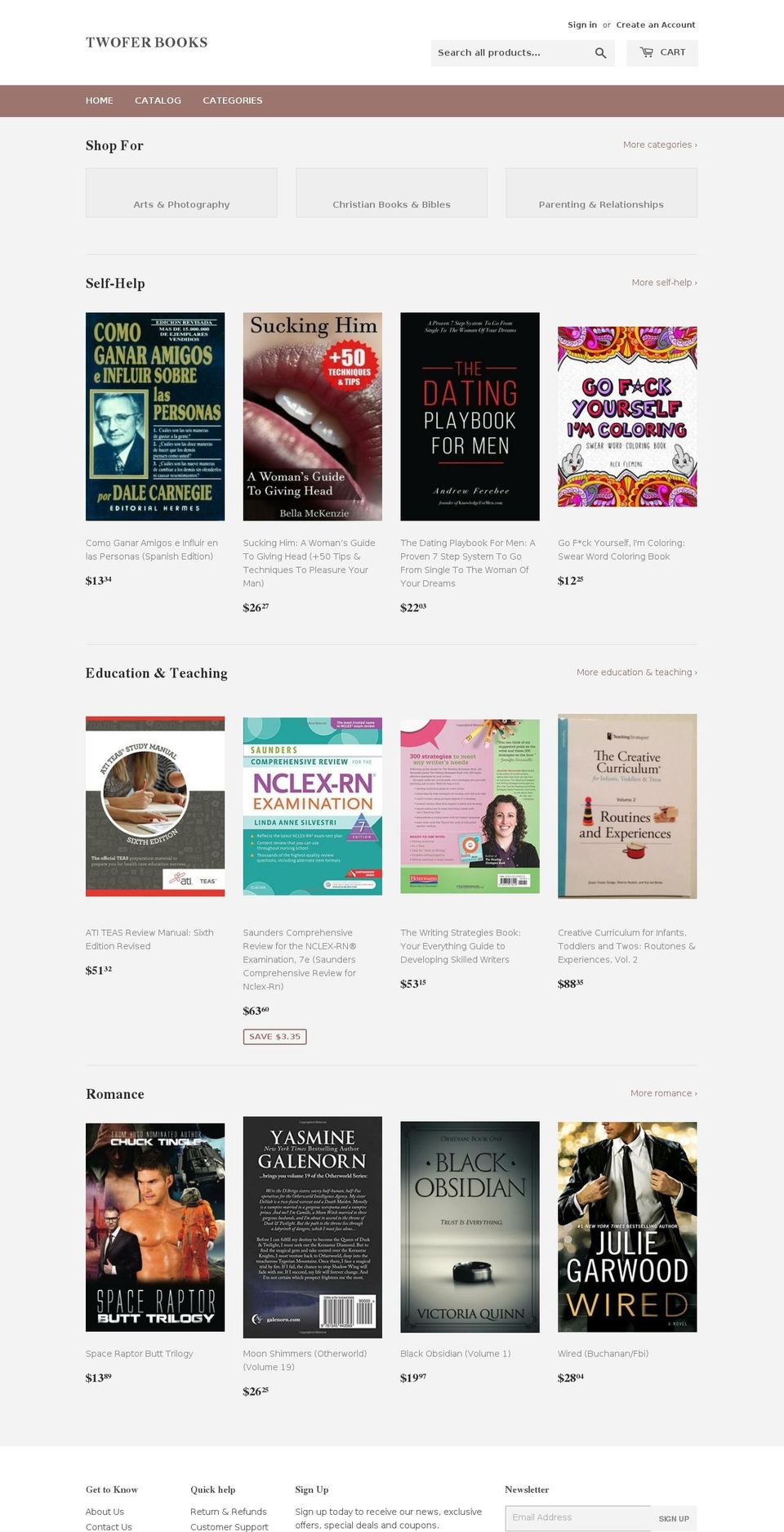 twoferbooks.com shopify website screenshot