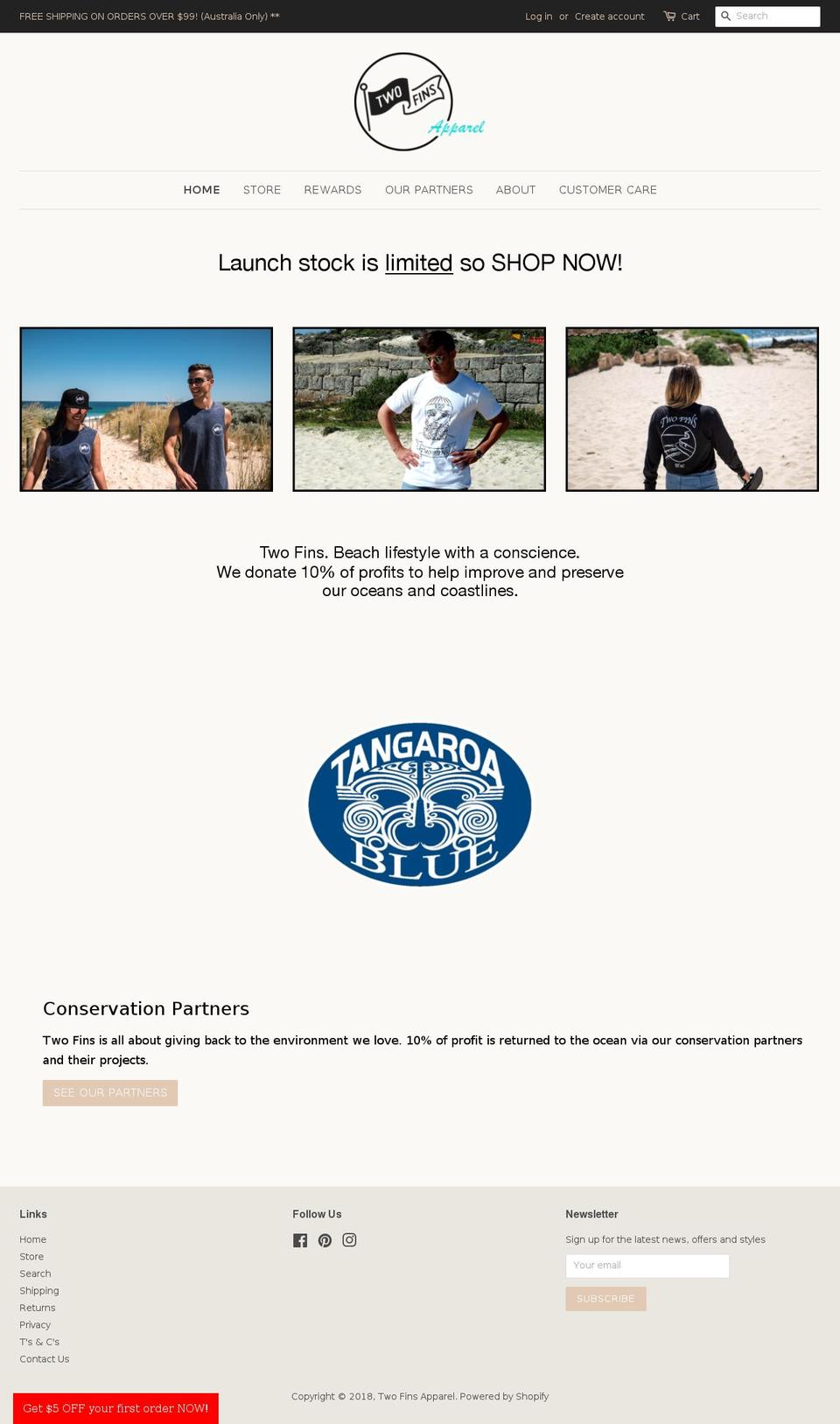 twofinsapparel.com — Shopify storefront screenshot