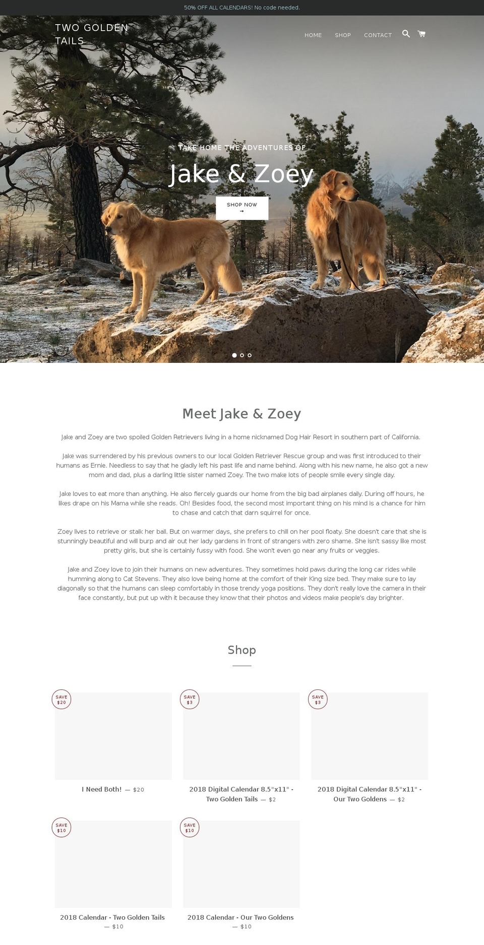 twogoldentails.com — Shopify storefront screenshot