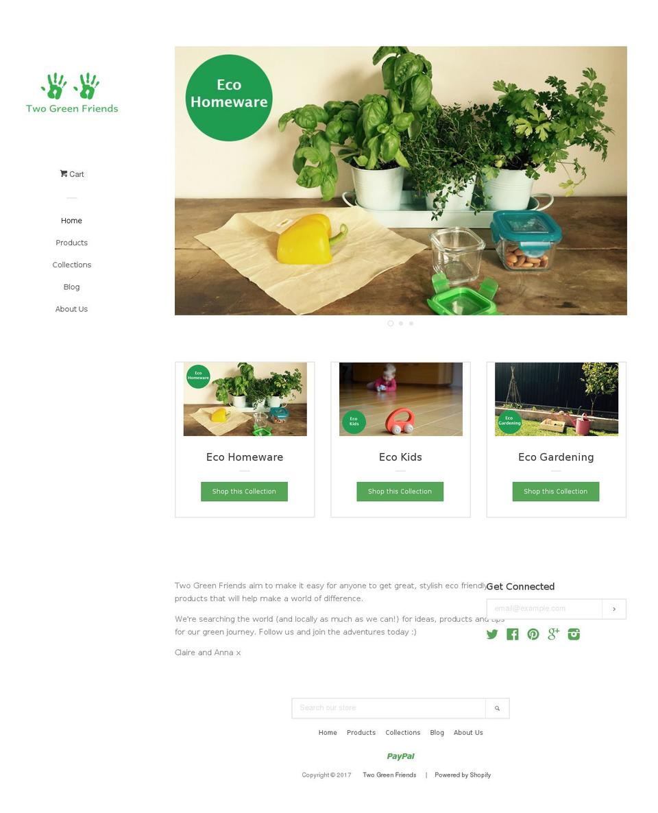 twogreenfriends.com shopify website screenshot