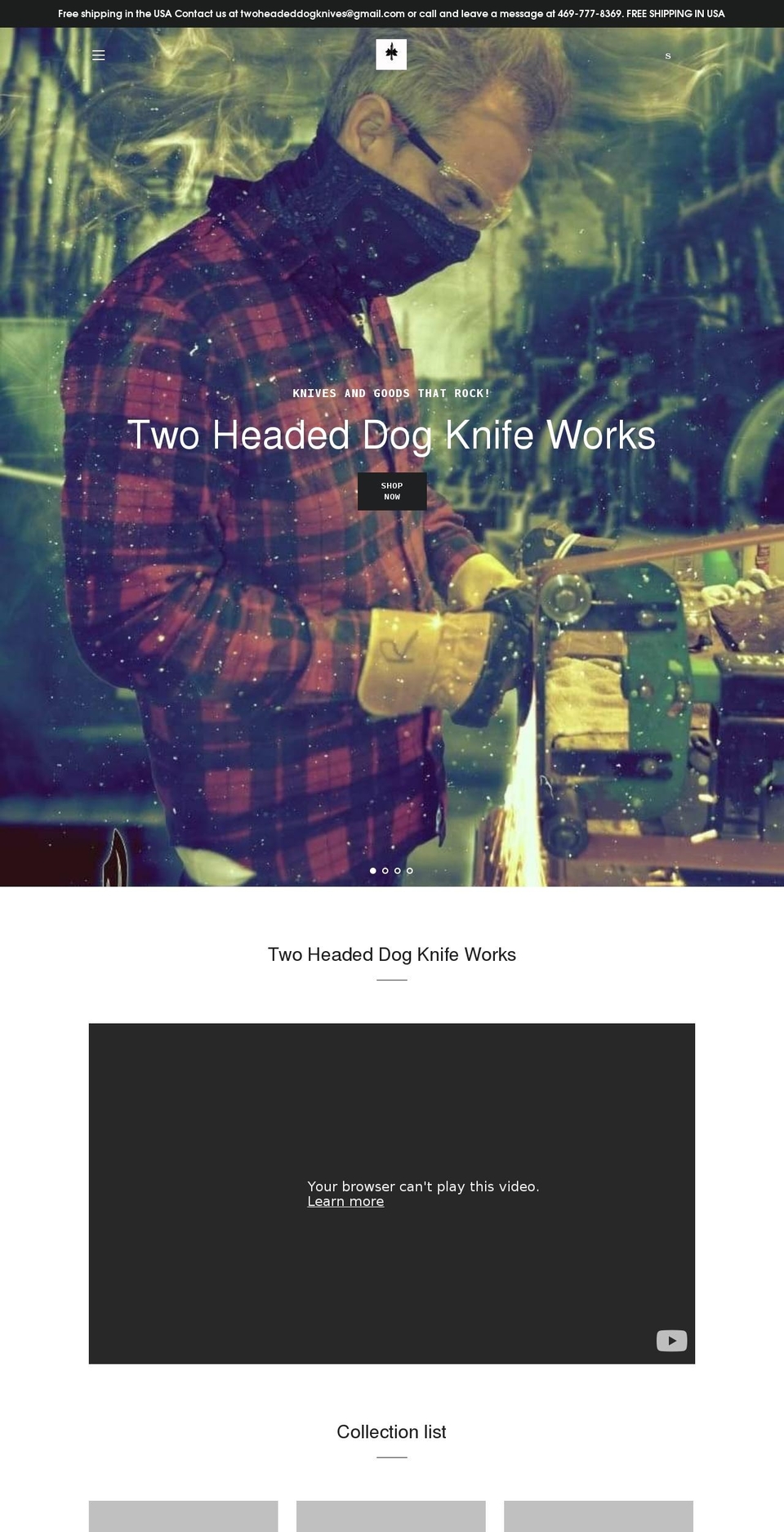twoheadeddogknives.com shopify website screenshot