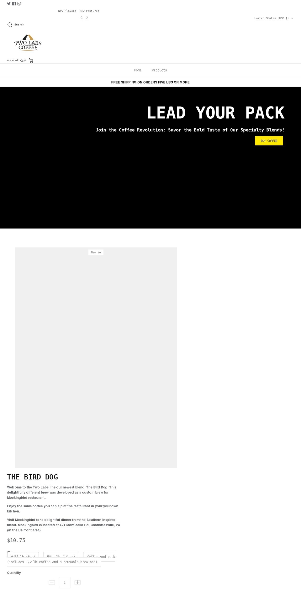 twolabscoffee.com — Shopify storefront screenshot