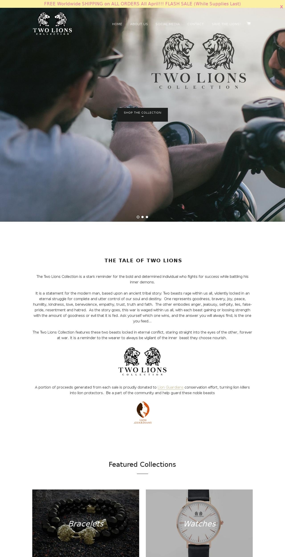 twolionscollection.com shopify website screenshot