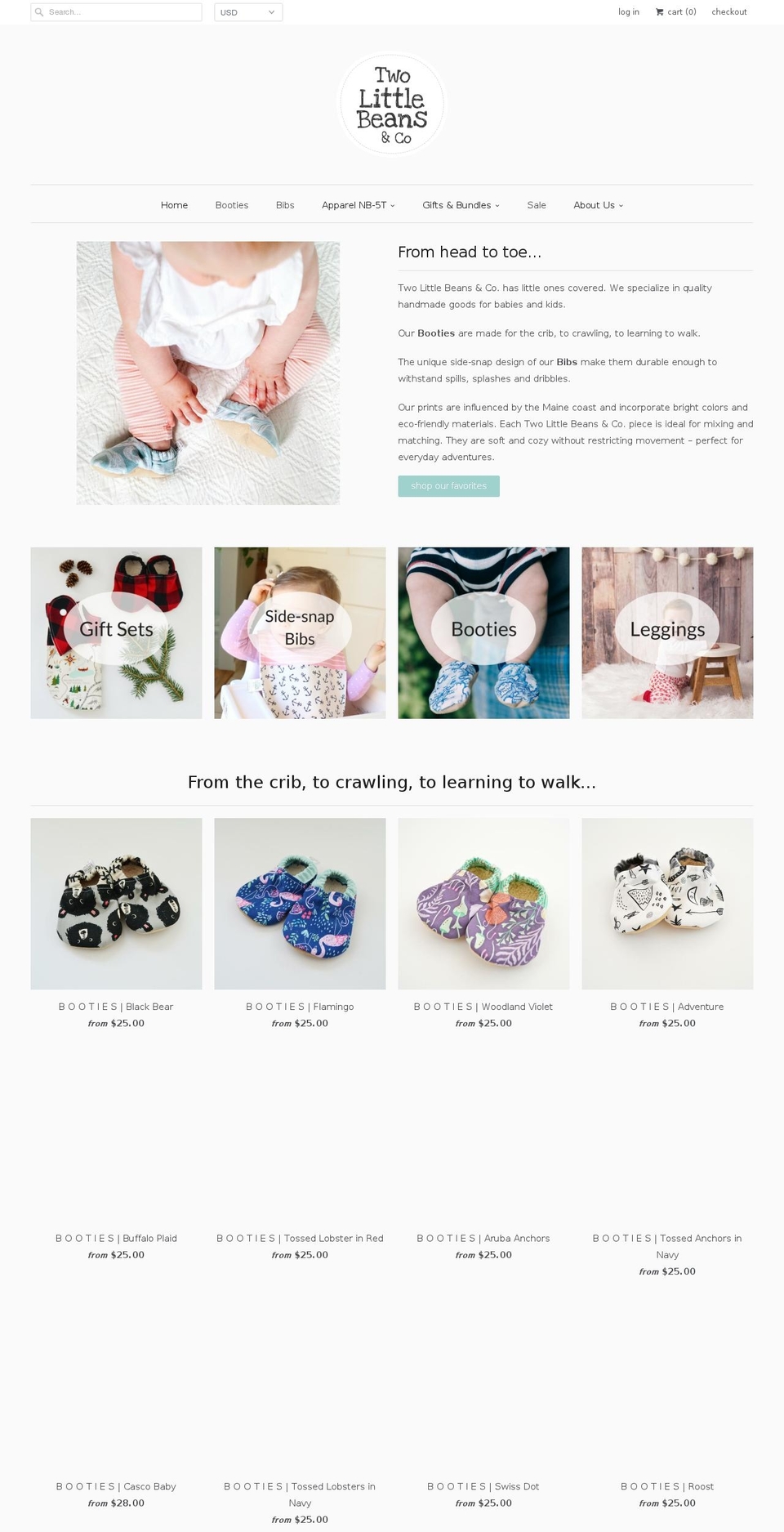 twolittlebeansco.com shopify website screenshot