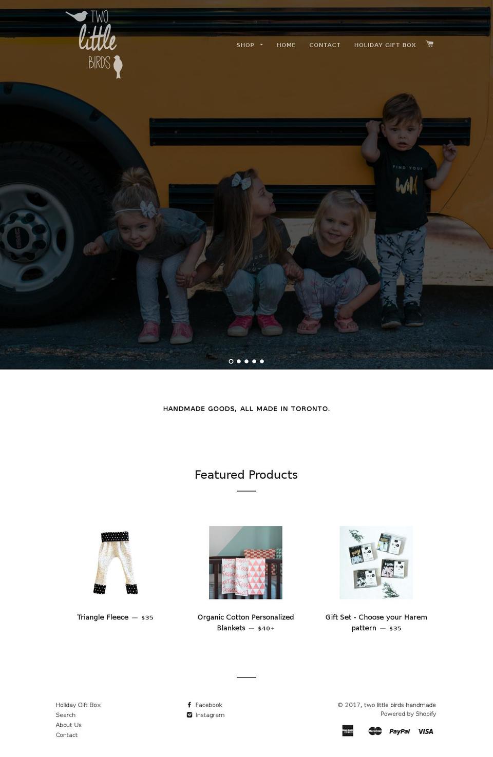 twolittlebirdshandmade.com shopify website screenshot