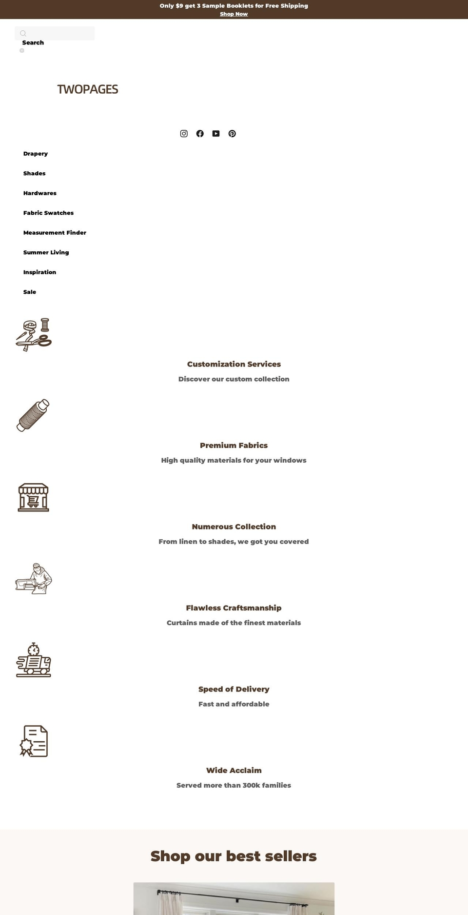 twopagescurtains.com shopify website screenshot