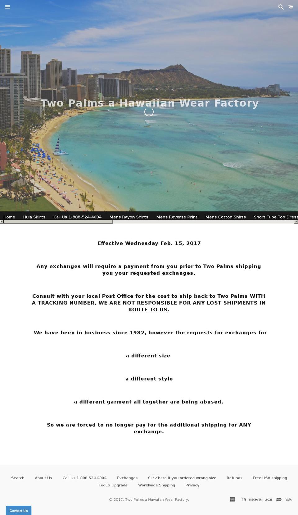 twopalmshawaii.com shopify website screenshot