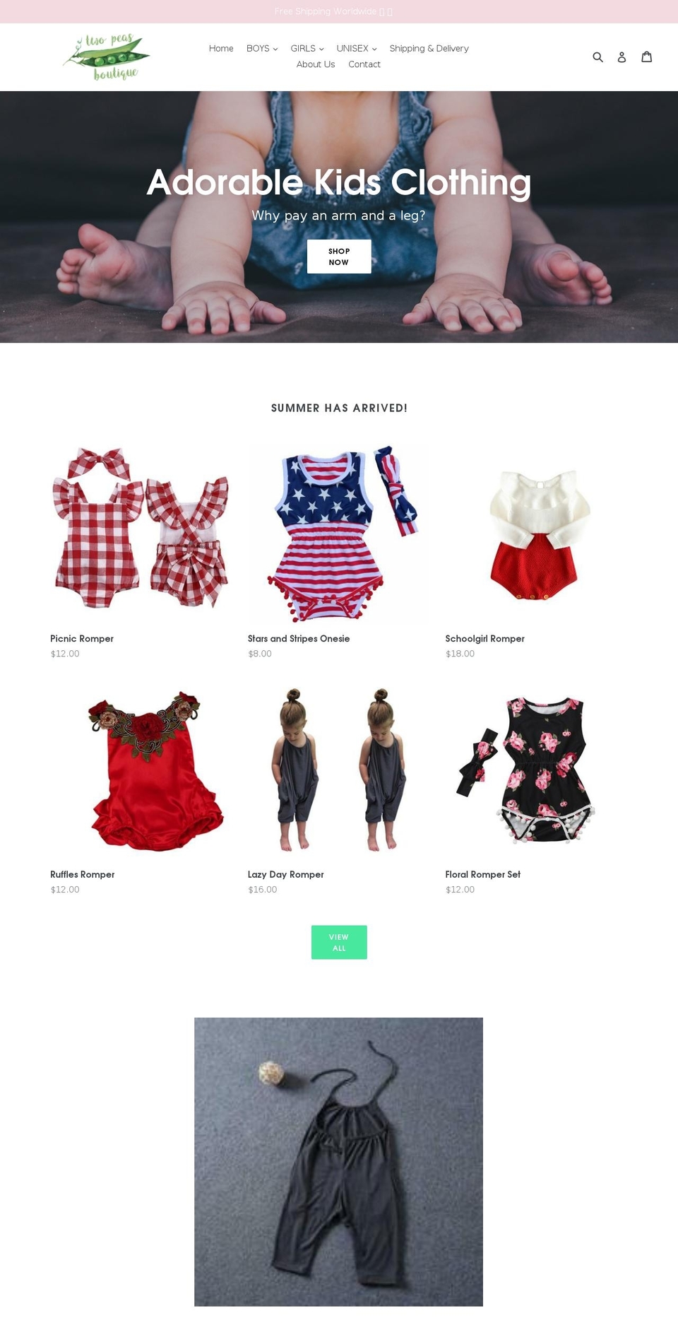 twopeasboutique.com — Shopify storefront screenshot
