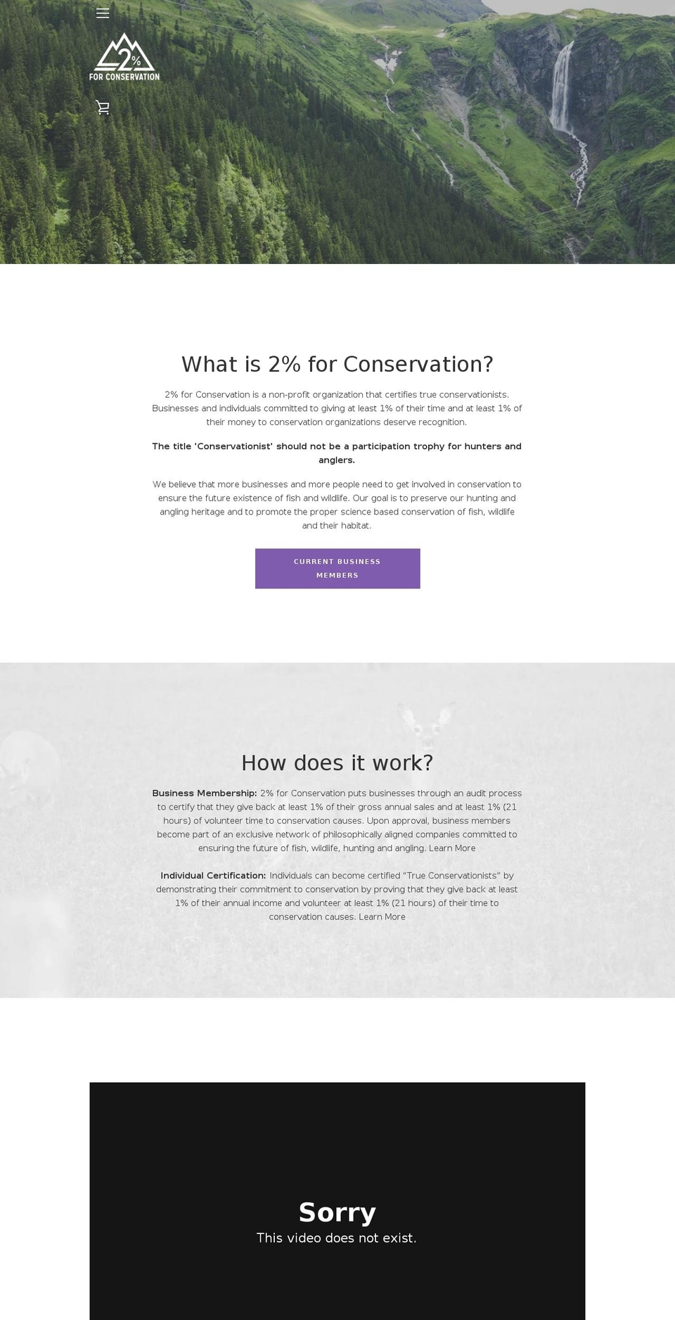 twopercentforconservation.org shopify website screenshot