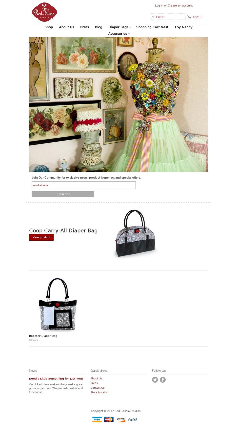 tworedhens.com shopify website screenshot