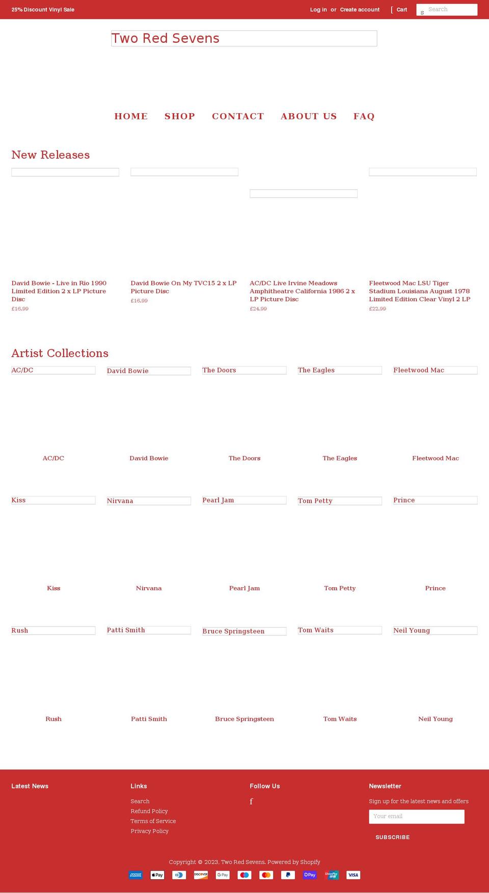 tworedsevens.com shopify website screenshot