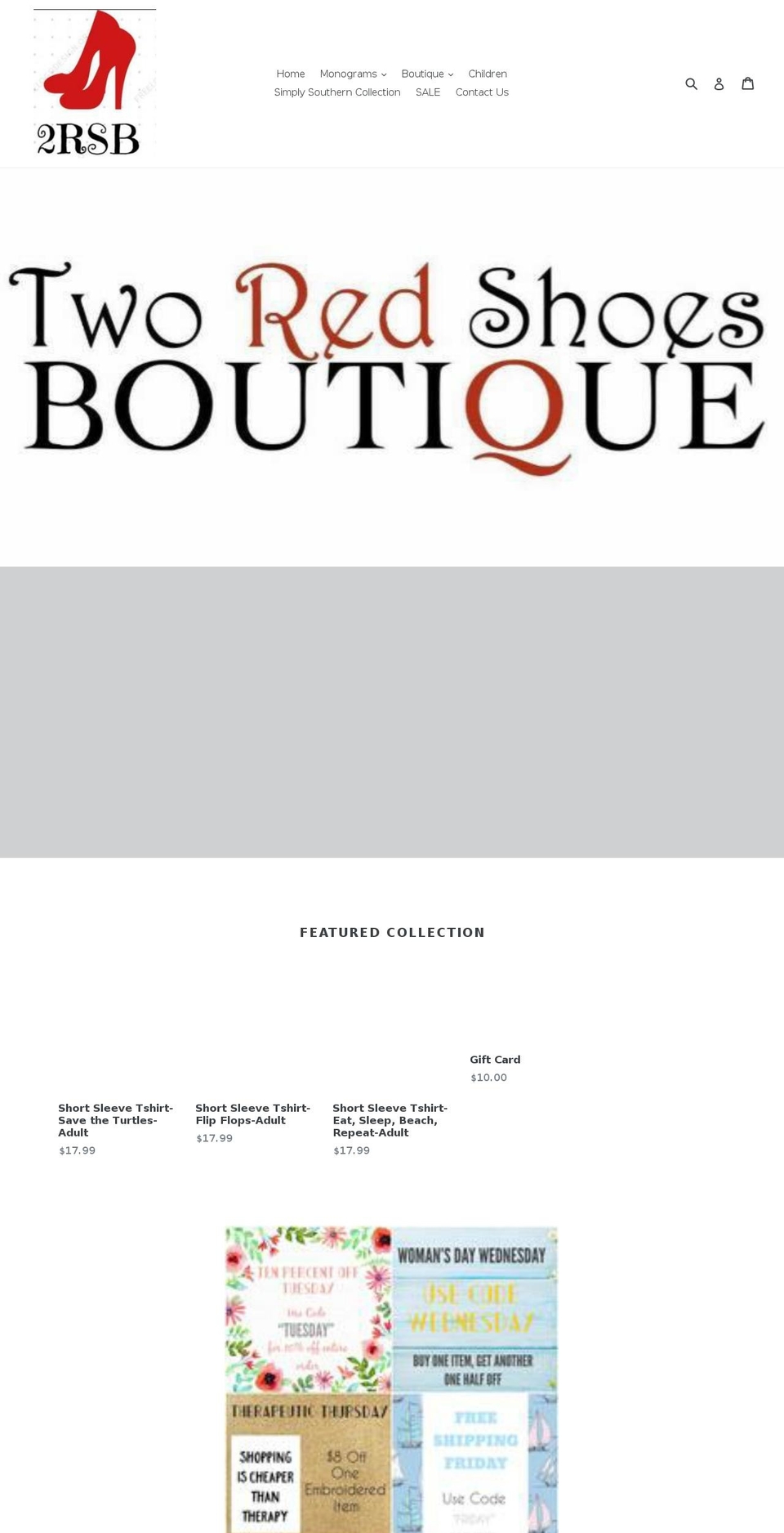tworedshoesboutique.com shopify website screenshot