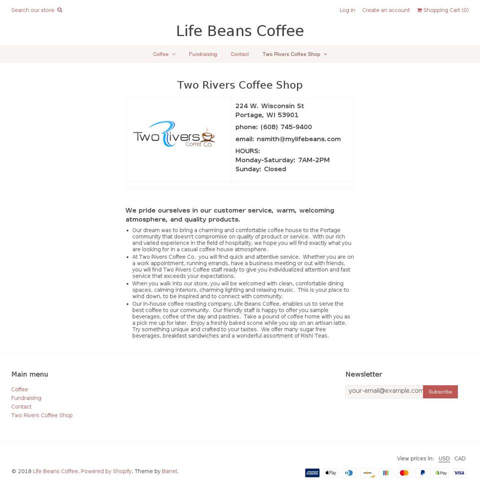 tworivers.coffee shopify website screenshot