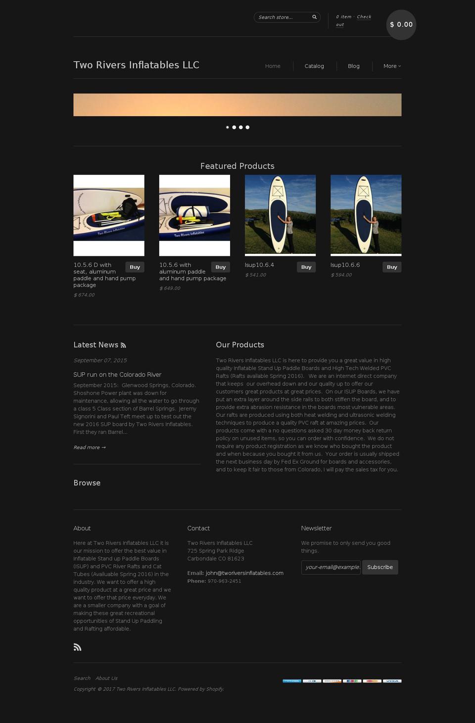 tworiversinflatables.com shopify website screenshot
