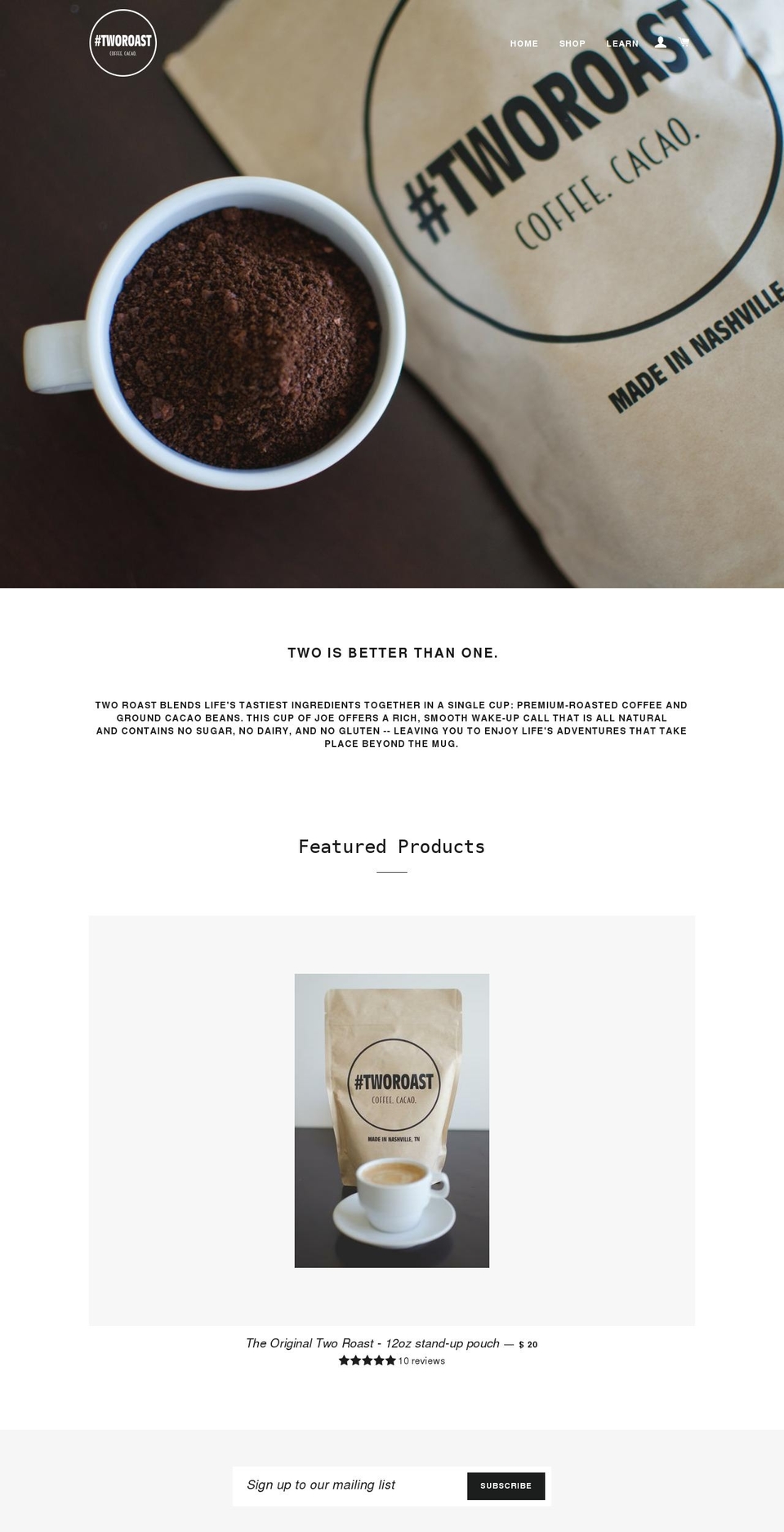 tworoast.com shopify website screenshot