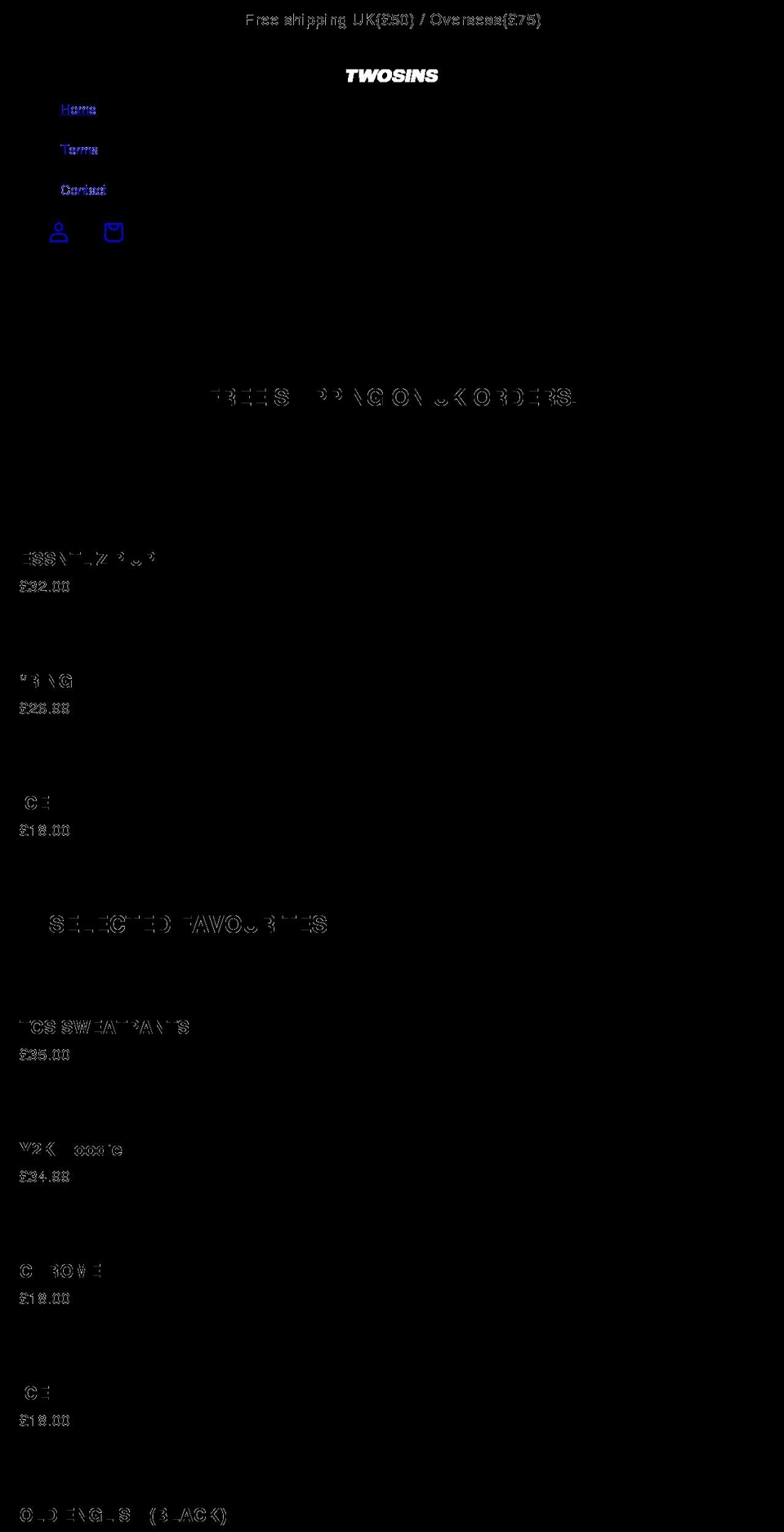twosins.com shopify website screenshot