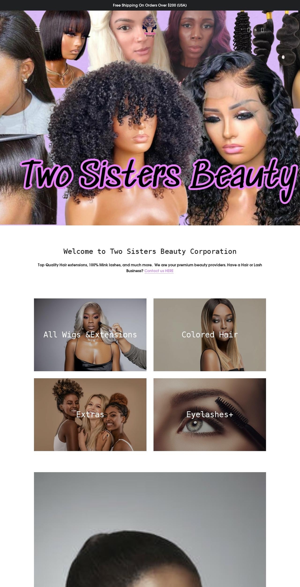 twosistersbeautysupply.com shopify website screenshot