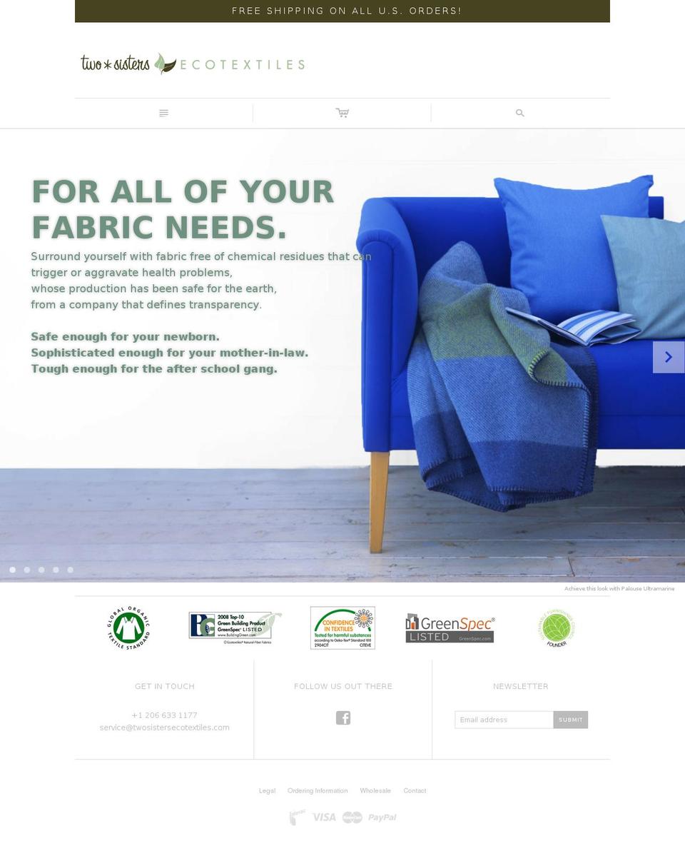 twosistersecotextiles.com shopify website screenshot