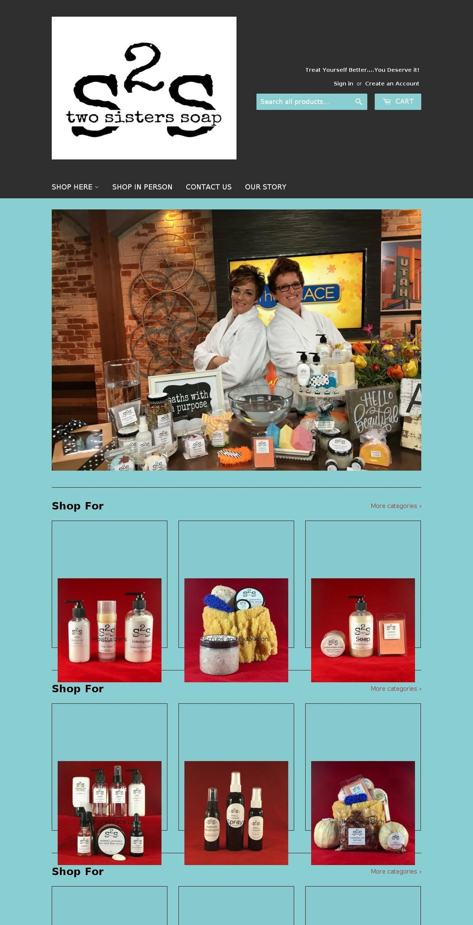 twosisterssoap.com shopify website screenshot