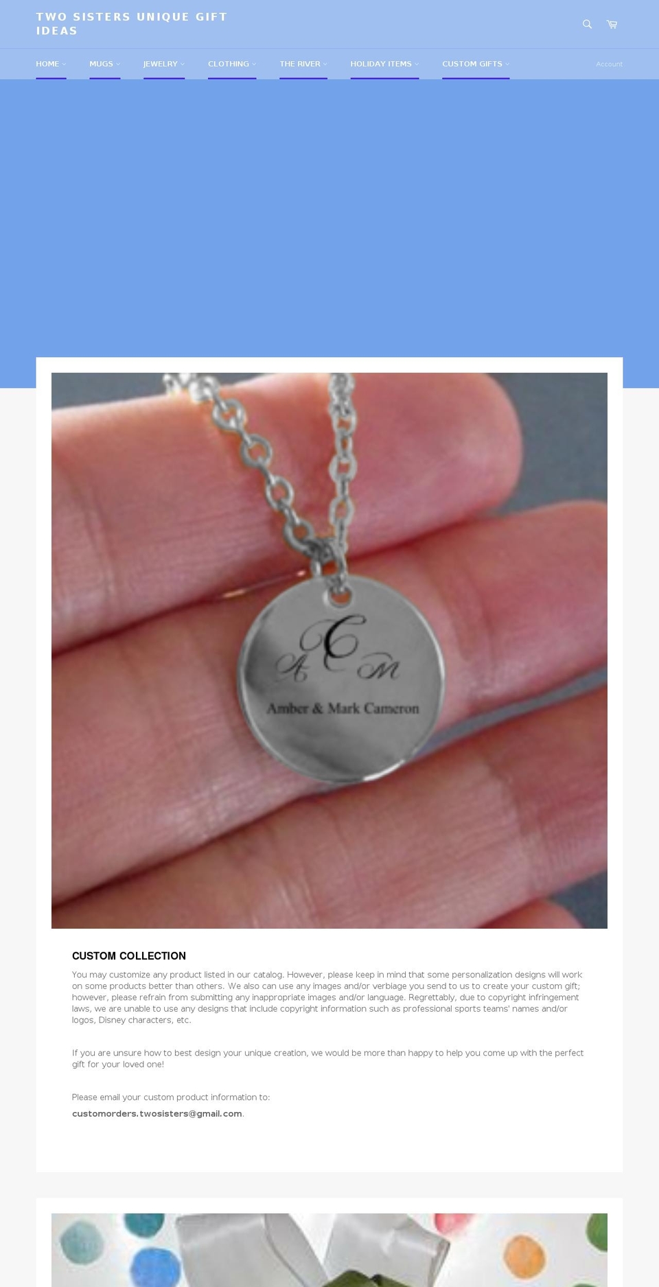 twosistersuniquegifts.com — Shopify storefront screenshot
