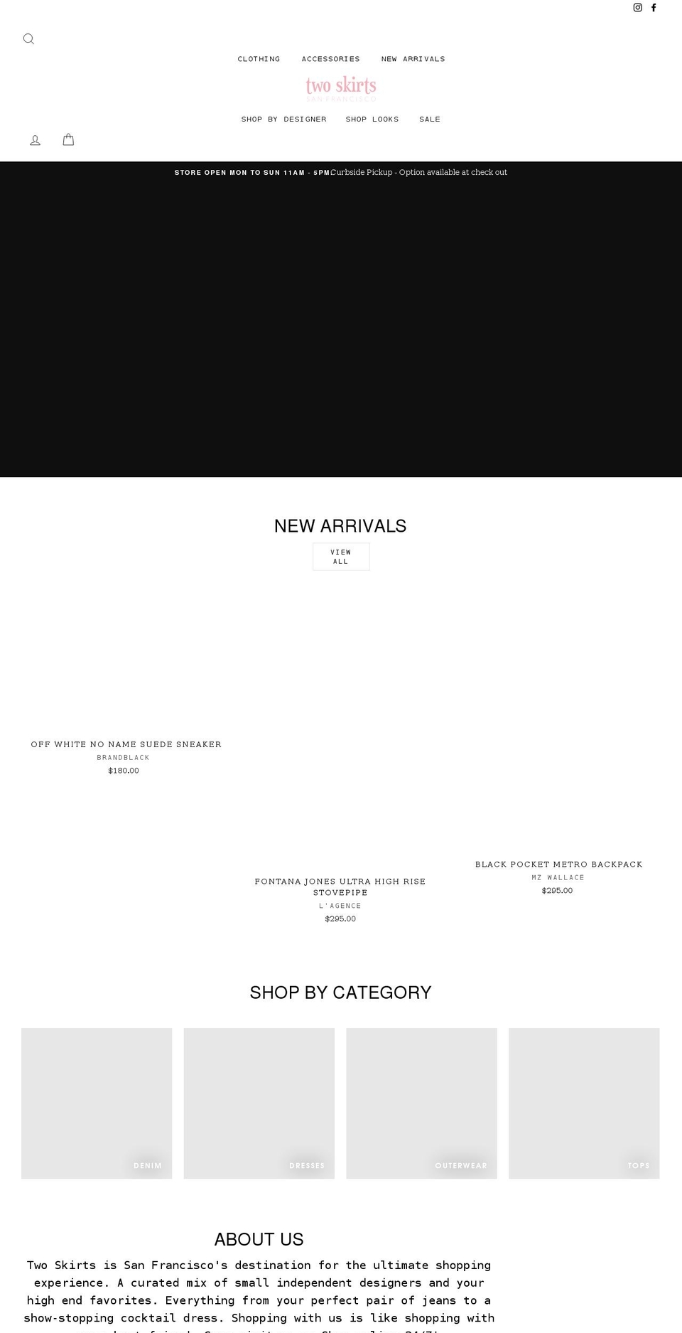 twoskirtssf.com shopify website screenshot