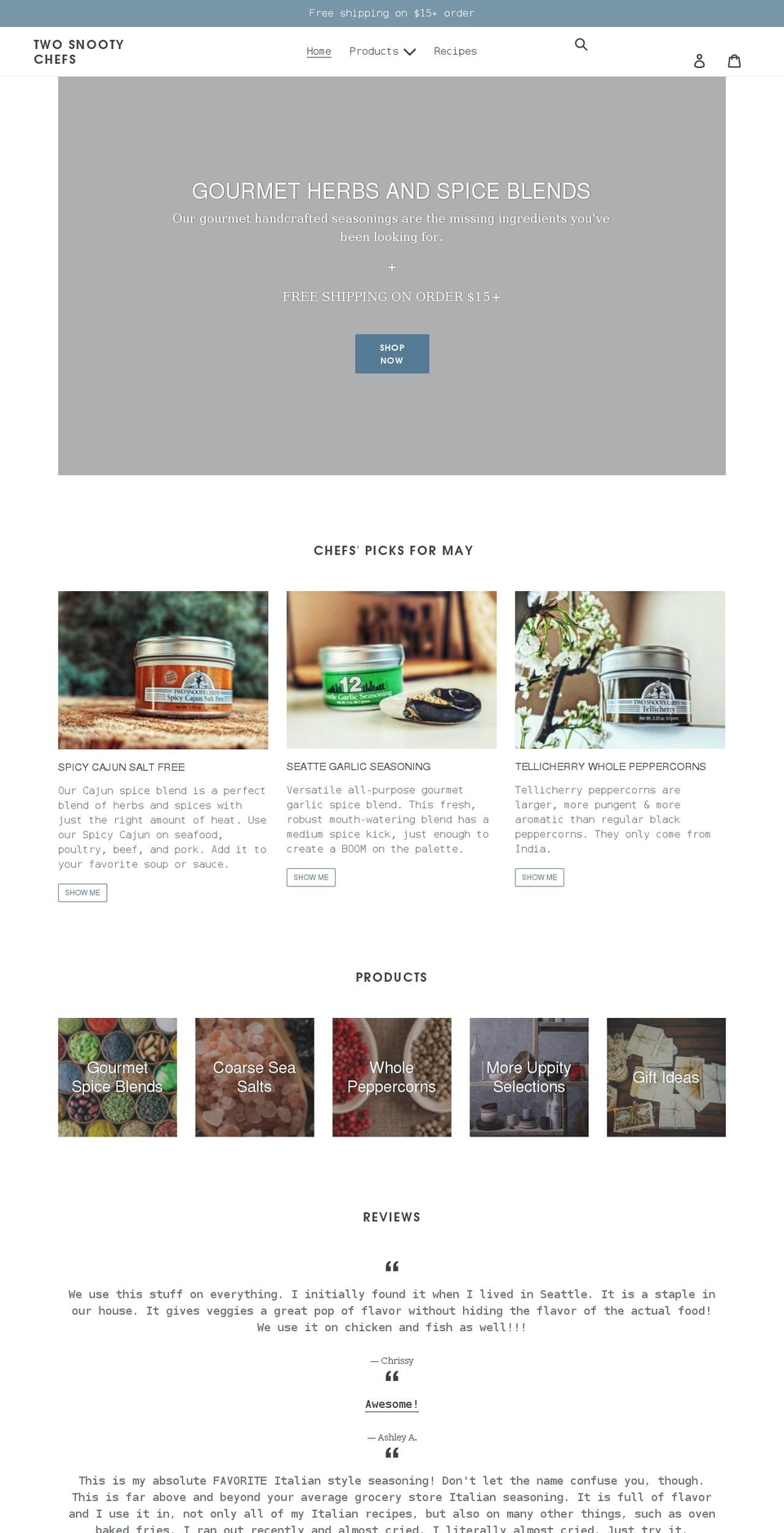 twosnootychefs.com shopify website screenshot