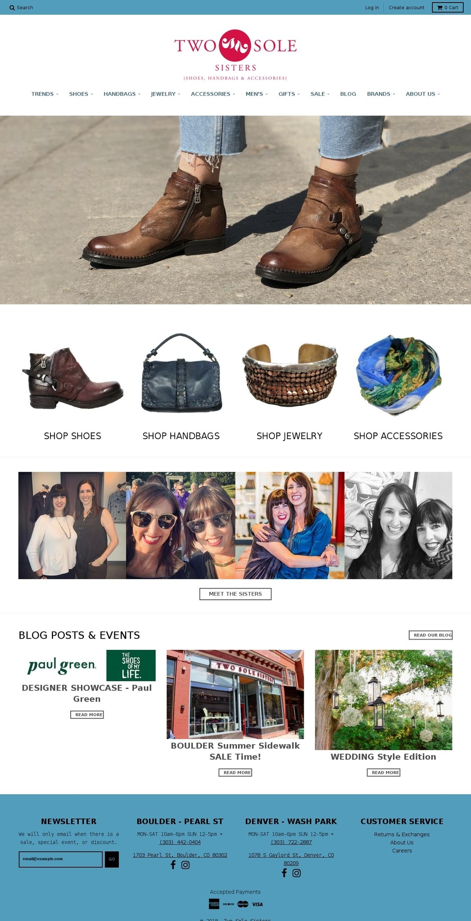 twosolesister.com — Shopify storefront screenshot