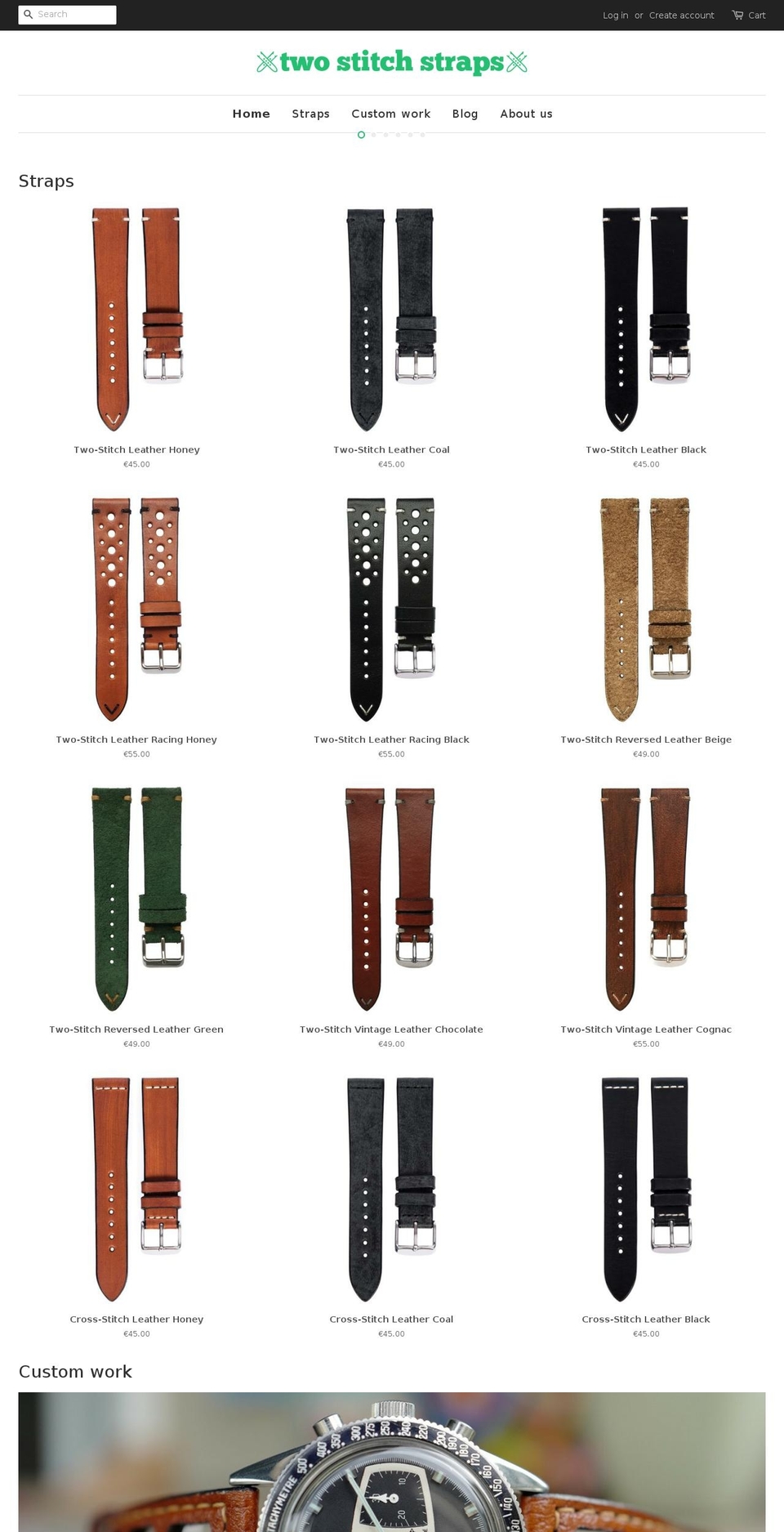 twostitchstraps.com shopify website screenshot