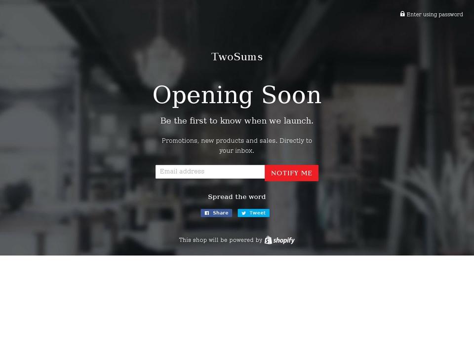 twosums.com — Shopify storefront screenshot