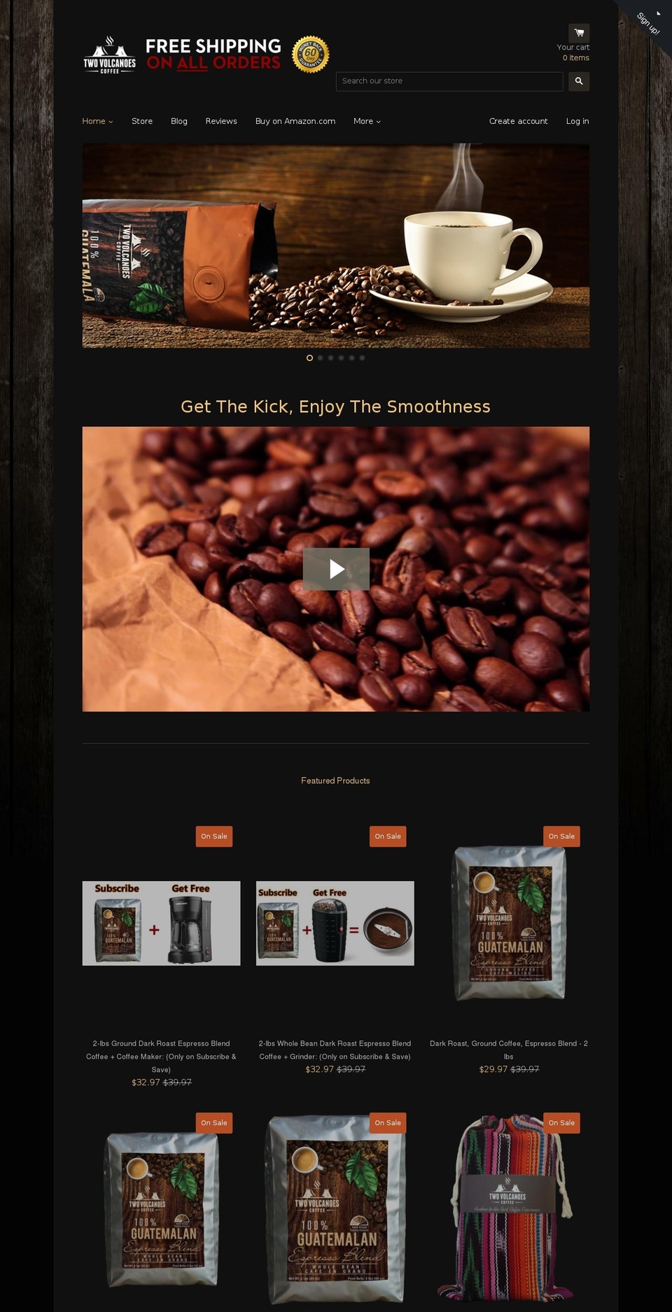 twovolcanoescoffee.com shopify website screenshot