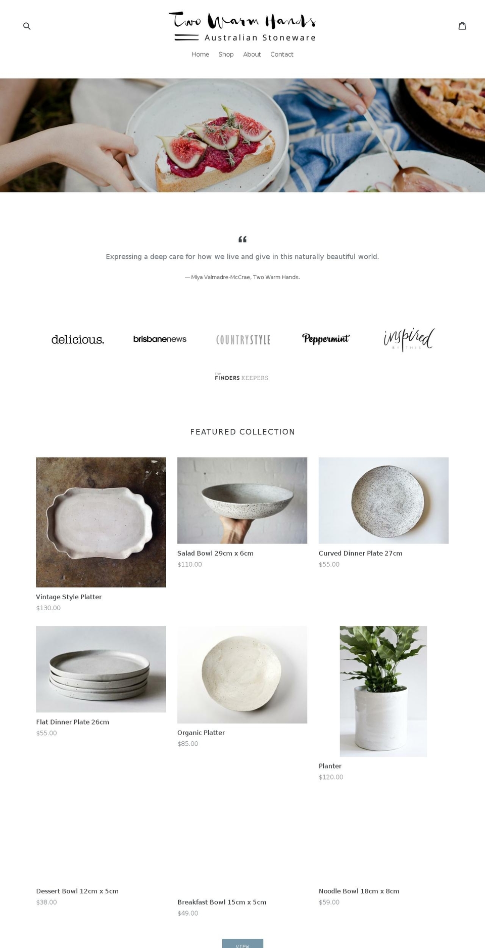 twowarmhands.com — Shopify storefront screenshot