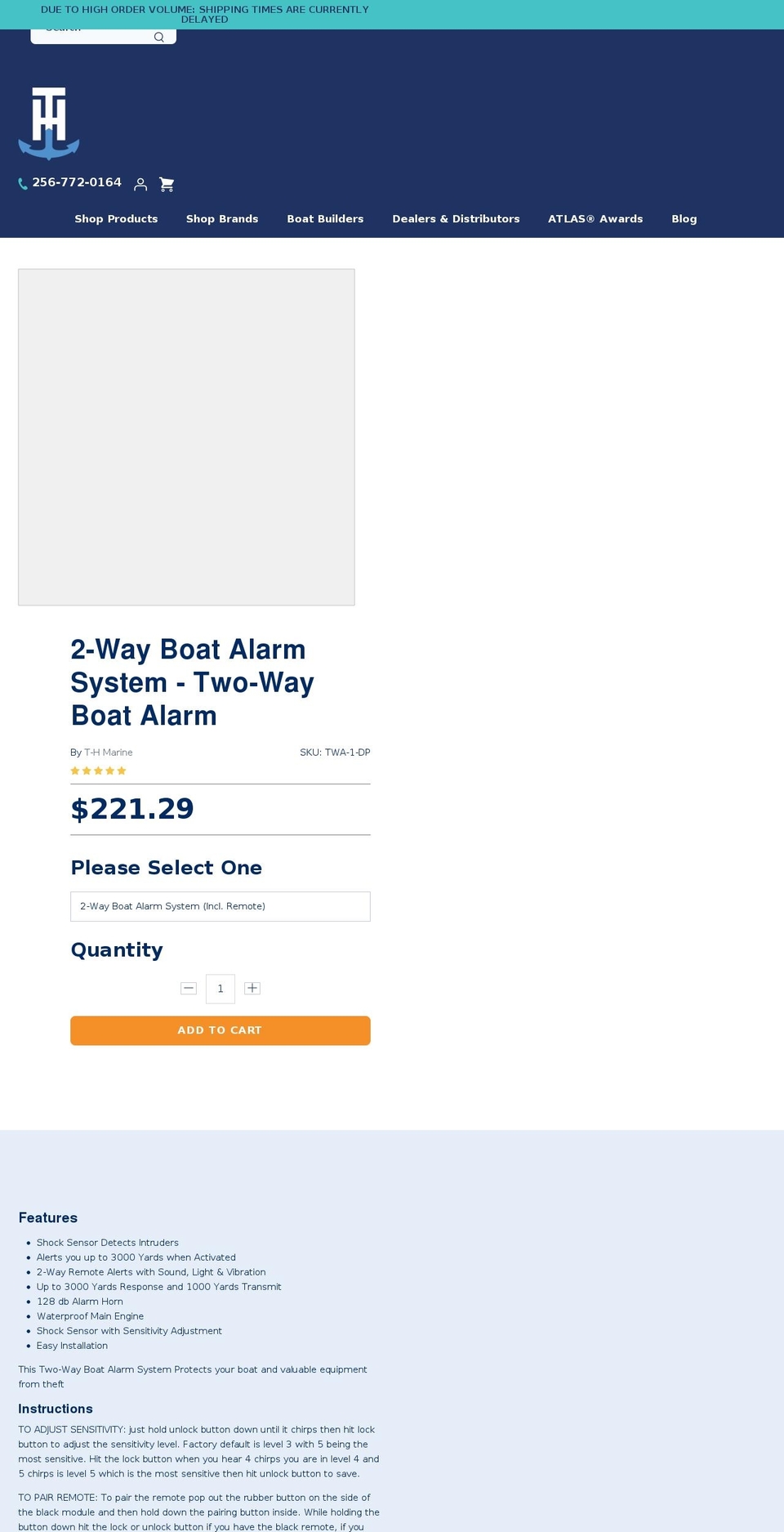 twowayboatalarm.com — Shopify storefront screenshot