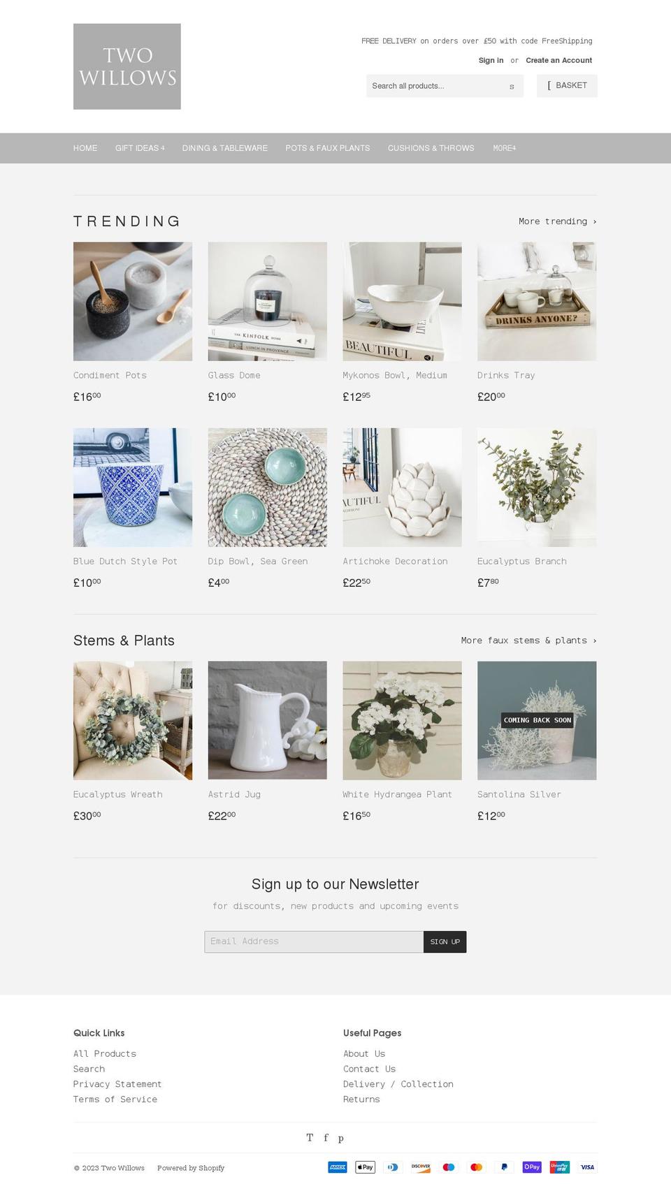 twowillows.co.uk shopify website screenshot