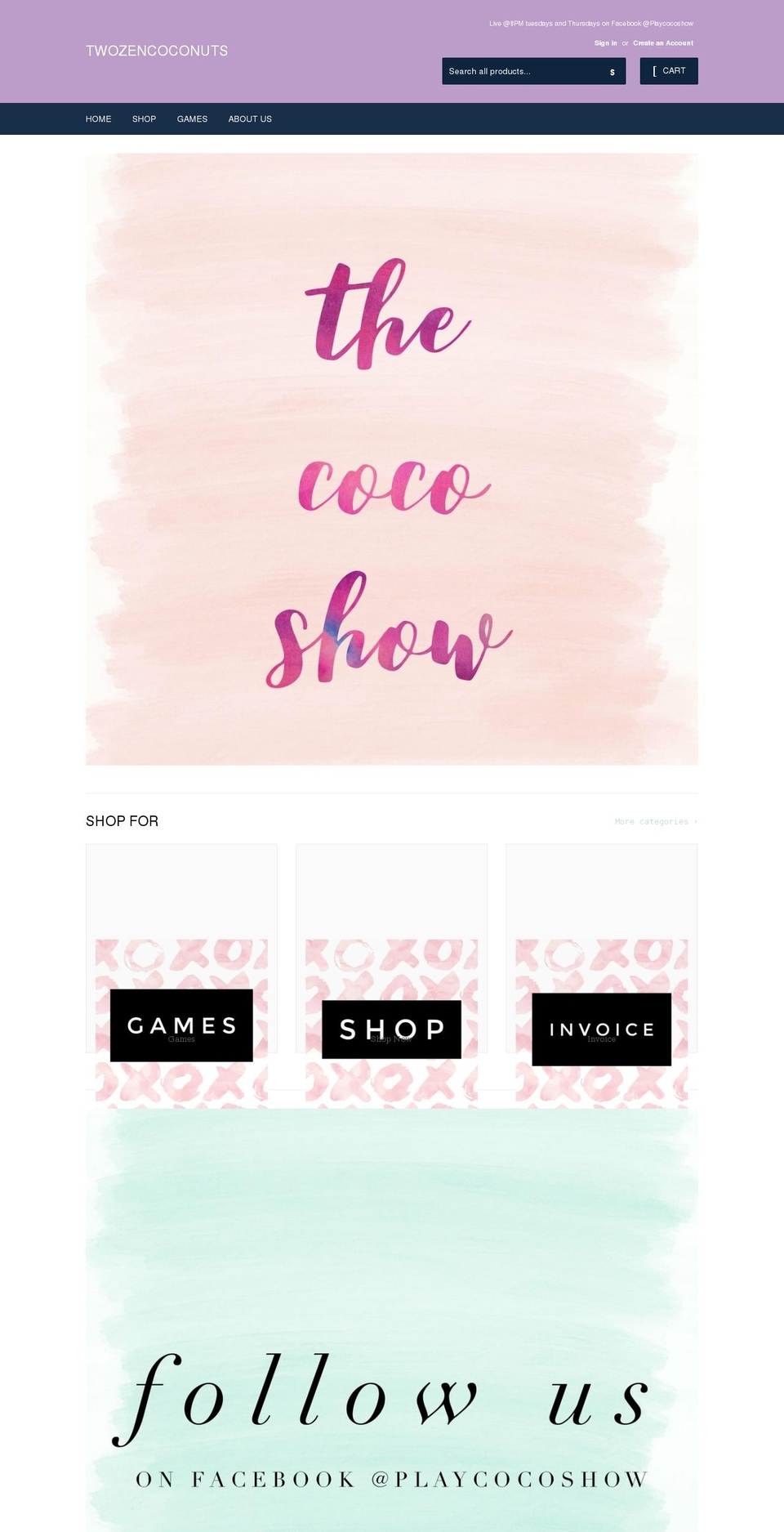 twozencoconuts.com shopify website screenshot