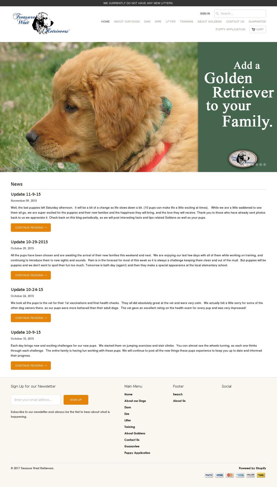 twretrievers.com shopify website screenshot