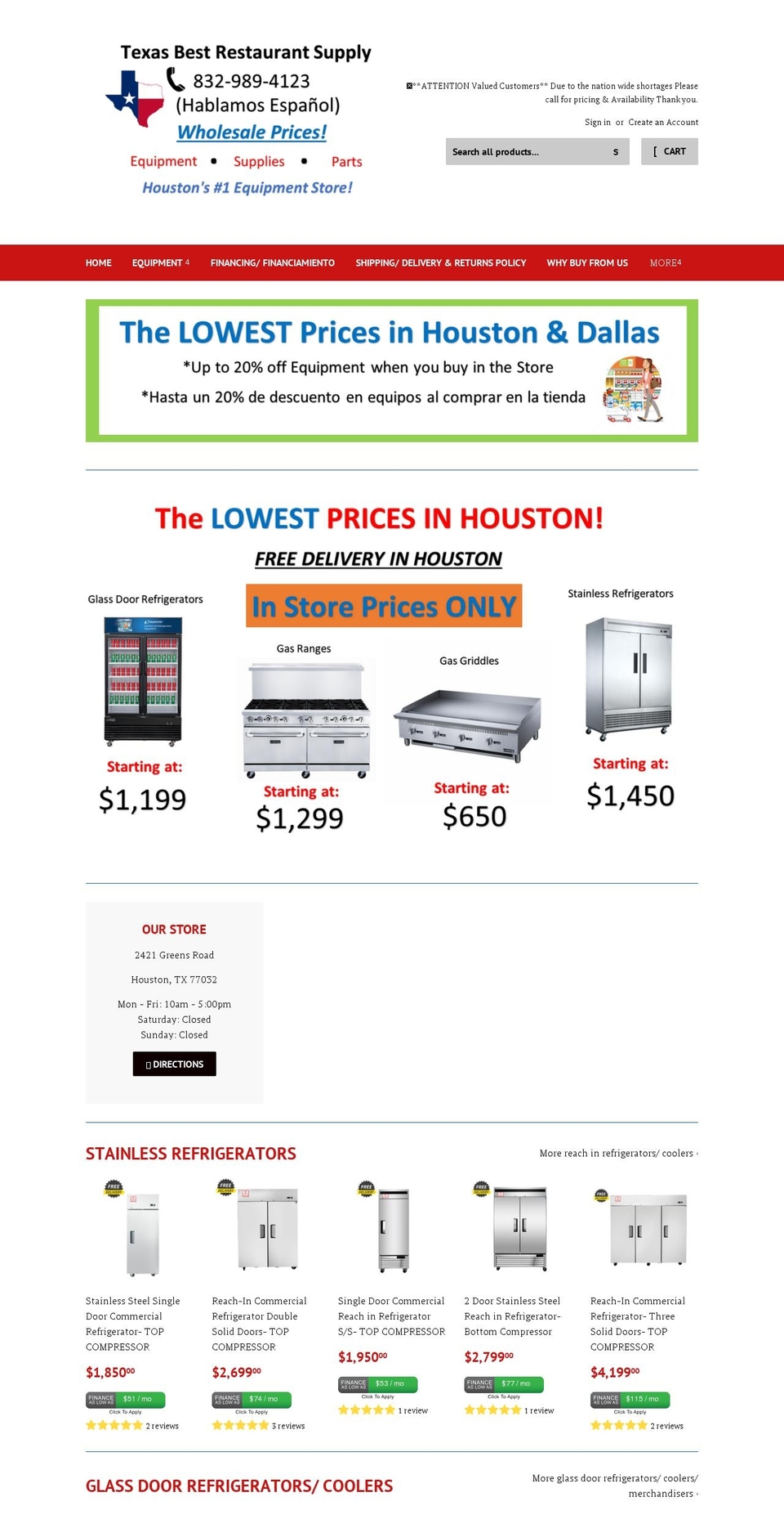txbestrestaurantsupply.com — Shopify storefront screenshot