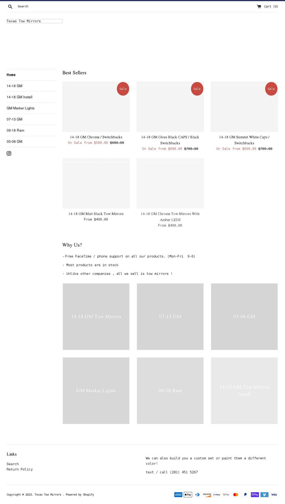 txtowmirrors.com shopify website screenshot