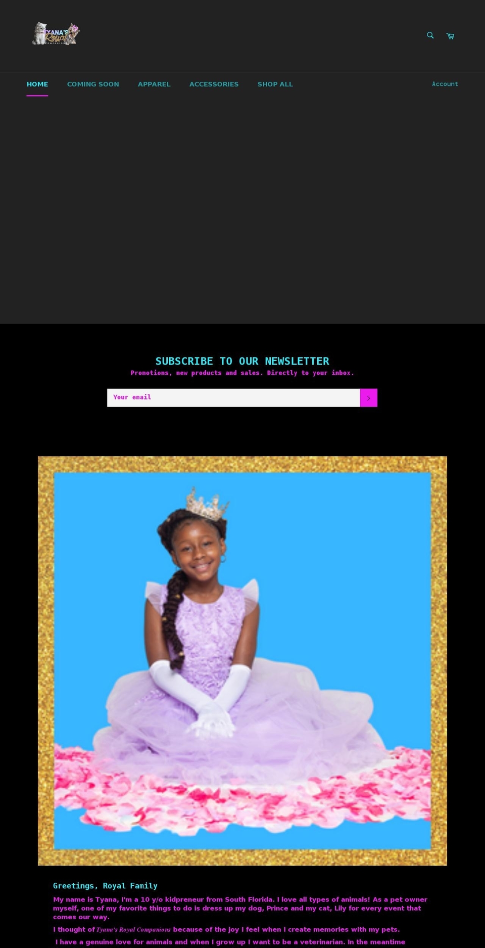 tyanasroyalcompanions.com shopify website screenshot