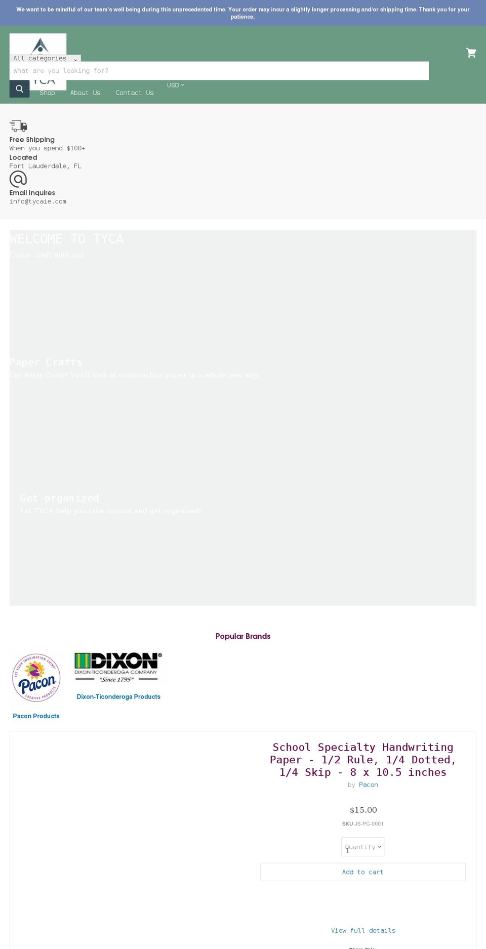 tycaie.com shopify website screenshot